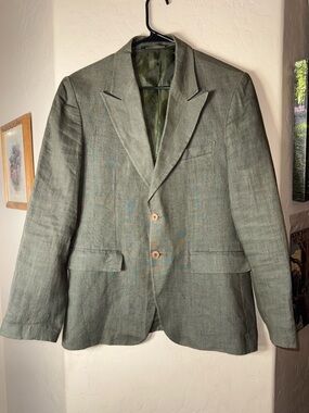 Sottotono Italia Olive Green Linen Blazer Sport Coat IT 48 US 38 Made Italy